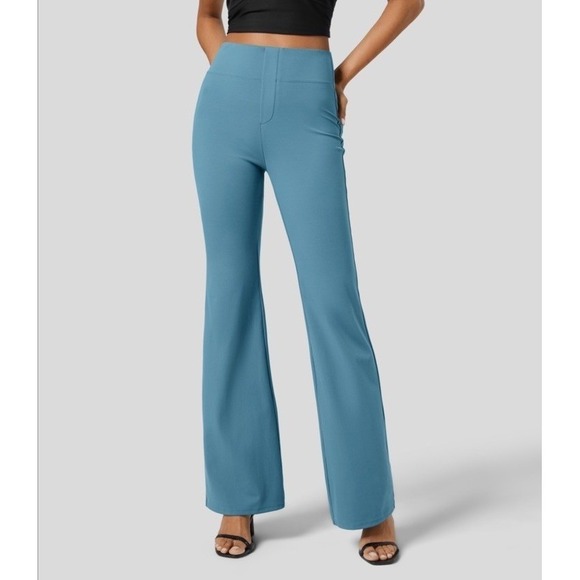 Halara NWT Flex High Waisted Back Pocket Slight Flare Work Pants Blue Medium - Picture 3 of 12